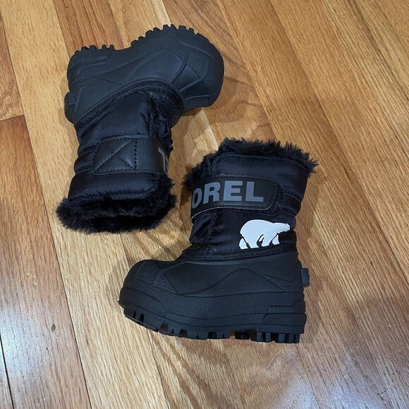 SOREL Snow Commander Toddler Boots Size 4 Black Faux Fur Winter NEW NO BOX - Picture 7 of 11